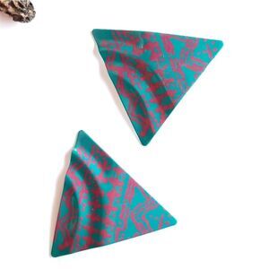 Teal Warrior Wave Triangle Enameled Earrings